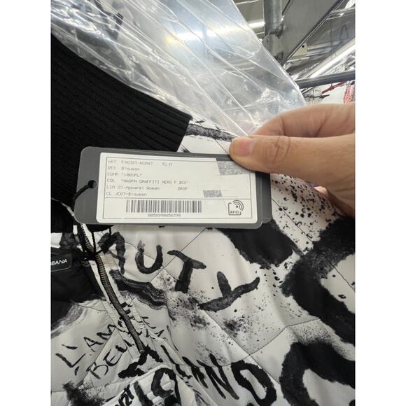 NWT Dolce & Gabbana Black White Graffiti Logo Print Bomber Jacket IT 42 US M - Picture 11 of 13